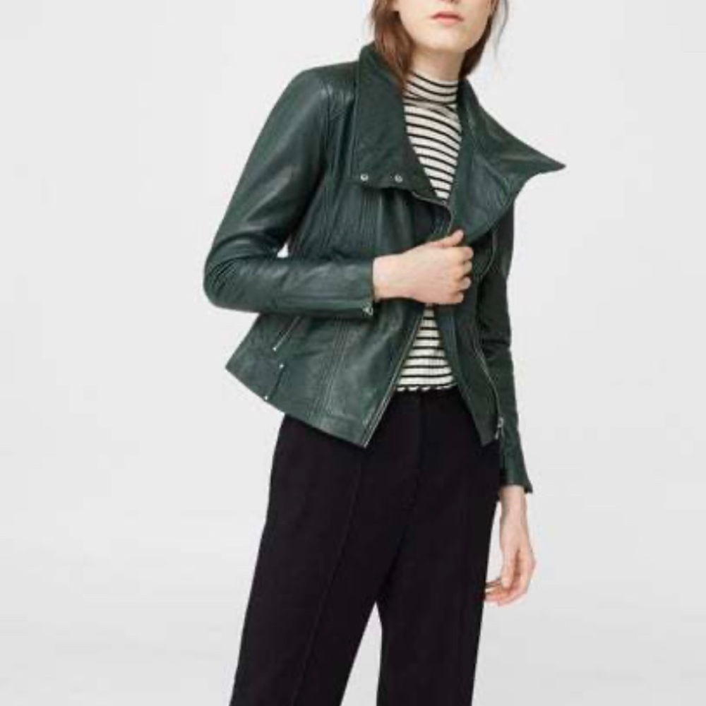 Genuine leather green biker jacket